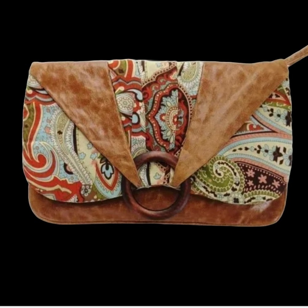 🌻🌻Boho Chic’ Leather‎ & Canvas Clutch by eBISU🌻
